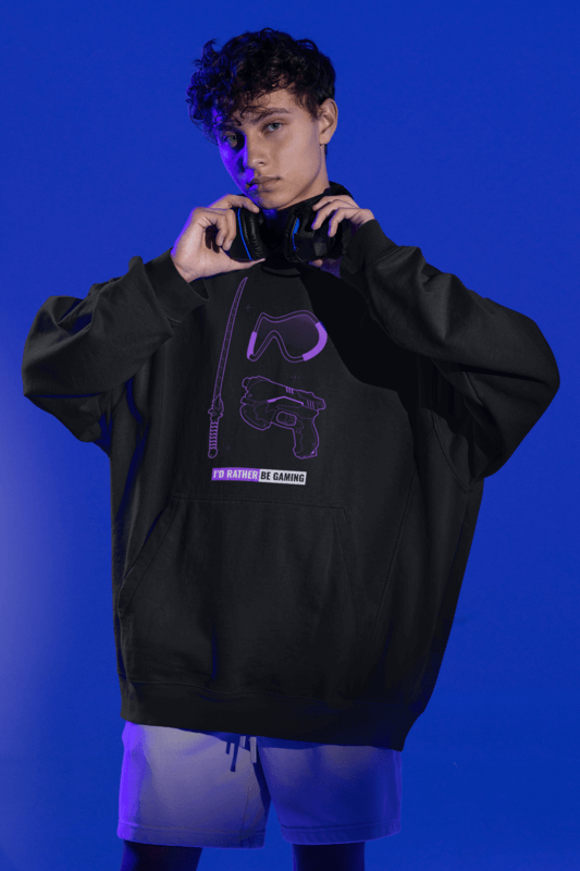 Oversized Hoodie Mockup Of A Man Wearing Headsets On His Neck