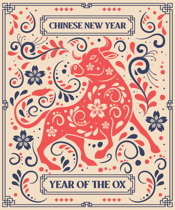 T Shirt Design Featuring An Ox Illustration Chinese Zodiac Sign