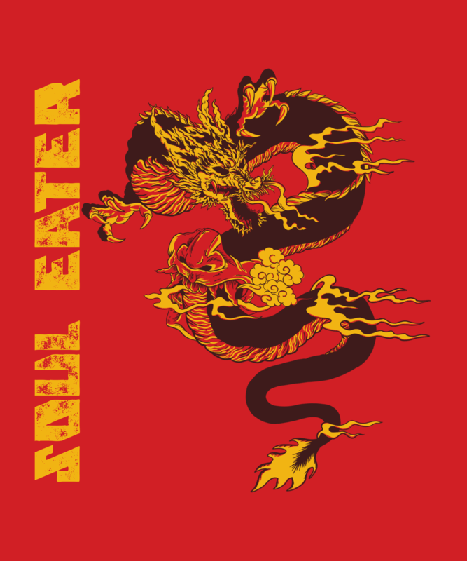 T Shirt Design With Traditional Illustrations Of Asian Style Dragons