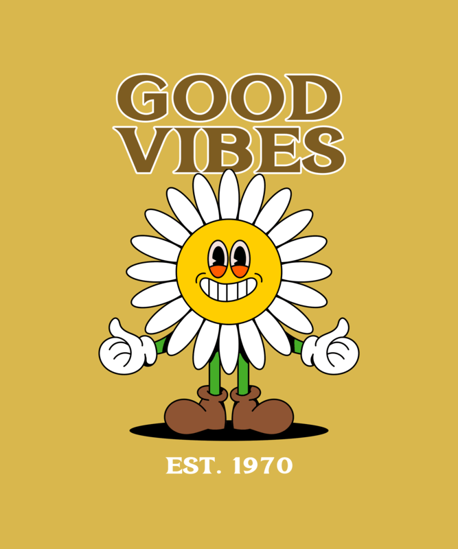 T Shirt Design With A Retro Flower Character Illustration