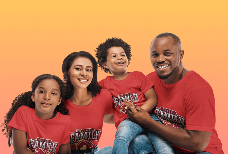 T Shirt Mockup Featuring A Family Of Four In A Studio