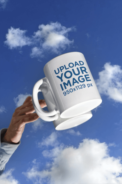 11 Oz Coffee Mug Mockup Featuring A Surface Reflecting The Sky