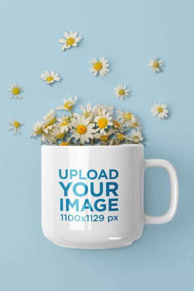 Coffee Mug Mockup Featuring Cute Wildflowers