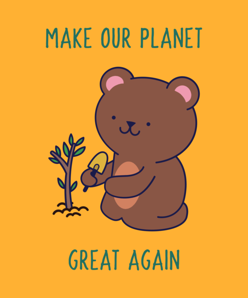 Cute T Shirt Design Template Of A Bear Planting A Tree
