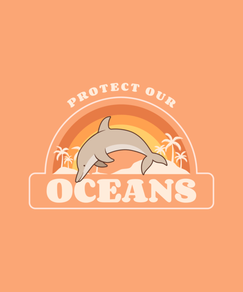 Earth Day T Shirt Design Template For A Save The Oceans Theme Featuring A Dolphin Clipart