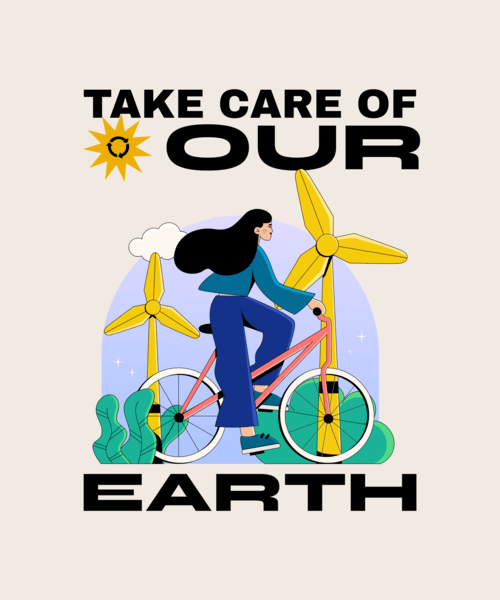 Recycling Themed T Shirt Design Template Featuring An Illustrated Woman Riding A Bike