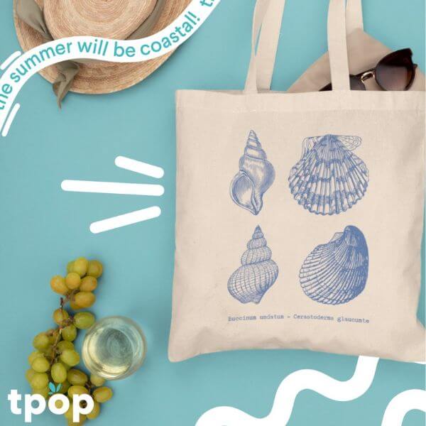 Tpop Eco Friendly Tote Bag In A Blue Background And A Summer Theme