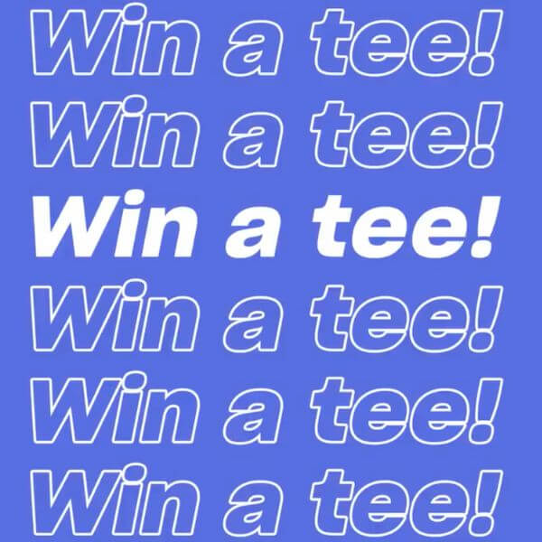 'win A Tee' Message With Two Different Bold Typefaces On A Blue Surface As Part Of A Teepublic Instagram Reel