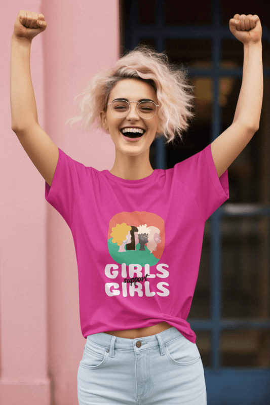 AI Generated T Shirt Mockup Of A Cheerful Woman Celebrating Women's Day