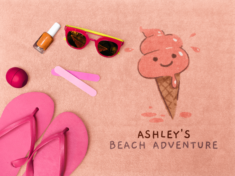 Beach Towel Template With Sunglasses And Pink Accessories On It