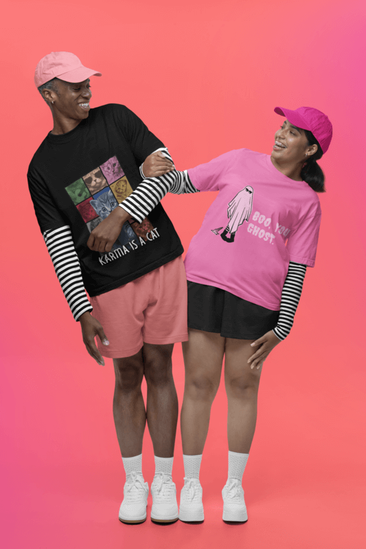 Bella Canvas Tee Mockup Of A Fun Couple Wearing Matching Gender Neutral Outfits