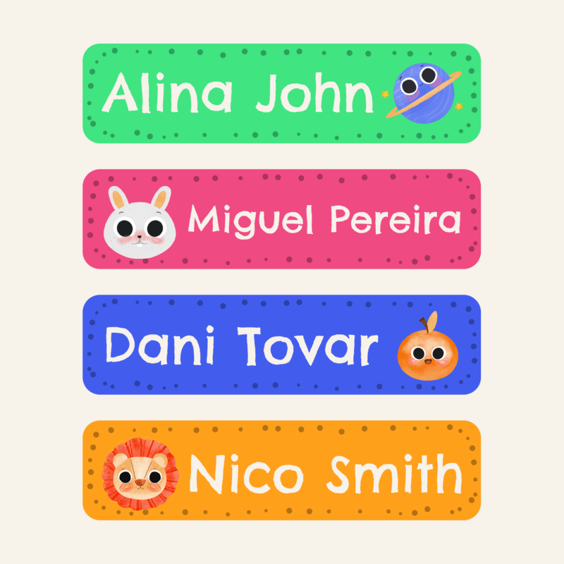 Colorful Name Tag Template For Teachers Featuring Cute Graphics