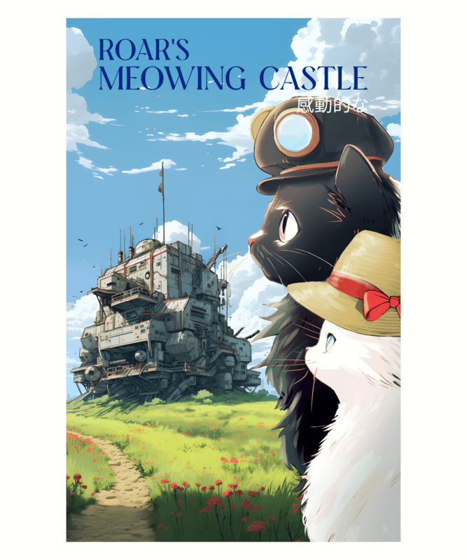 Funny T Shirt Design Template With Howl's Moving Castle Inspired Cat Illustrations