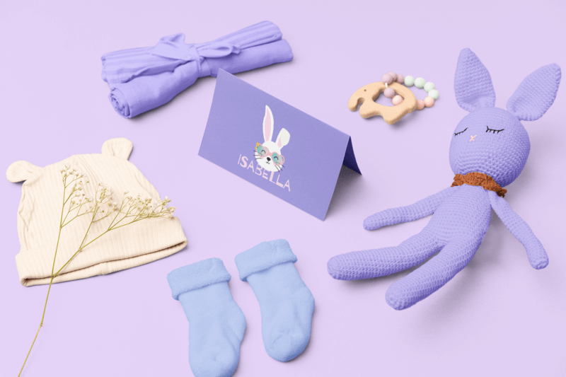 Mockup Of A Greeting Card Placed Near A Stuffed Bunny