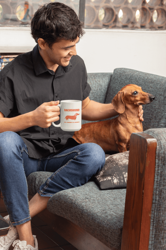 Mockup Of A Man With His Dog Drinking From A 15 Oz Mug