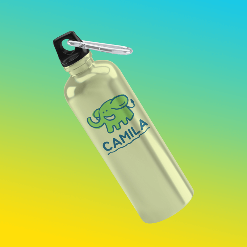 Mockup Of An Aluminum Bottle Floating Over A Plain Color Surface