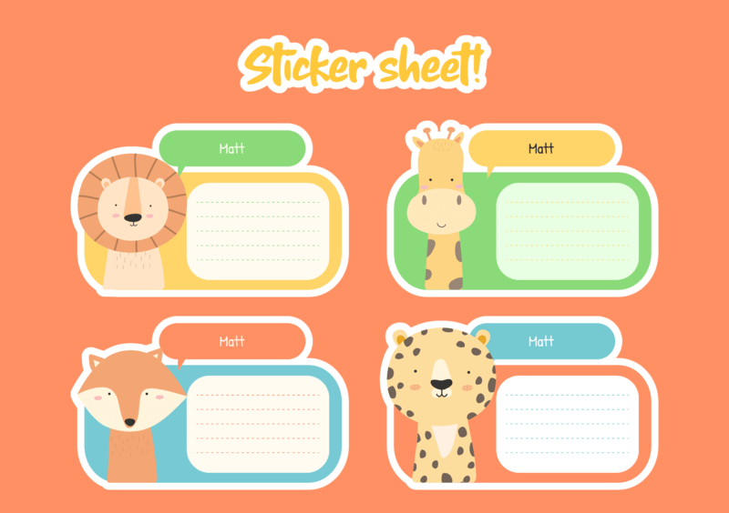 Name Tag Design Template With Cartoonish Zoo Animal Illustrations