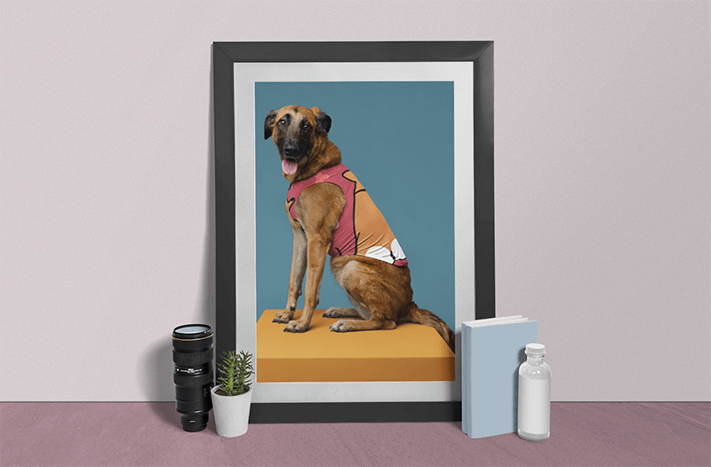 Photo Frame Mockup Featuring A Camera Lens And A Plant Pot