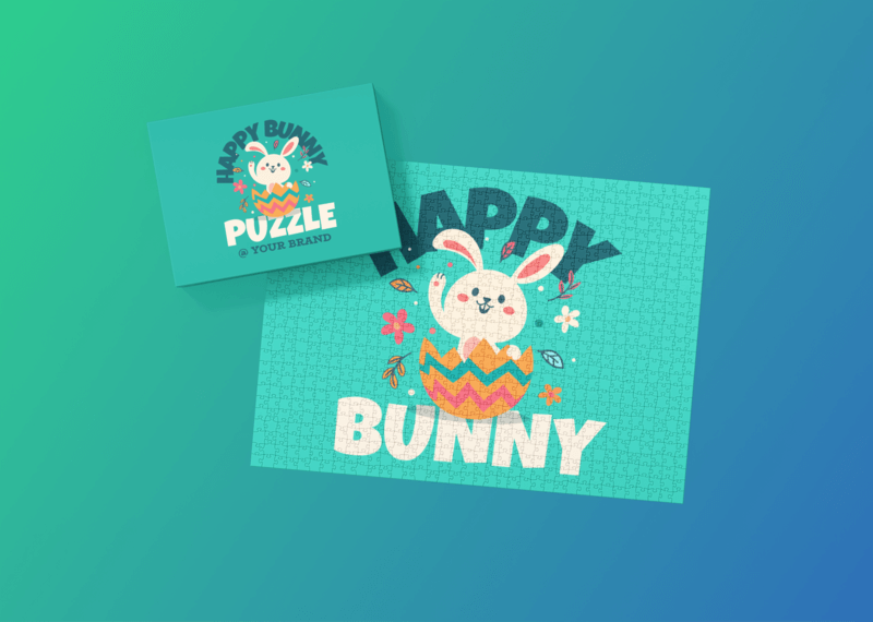 Bunny Puzzle Mockup Featuring A Box And A Customizable Surface