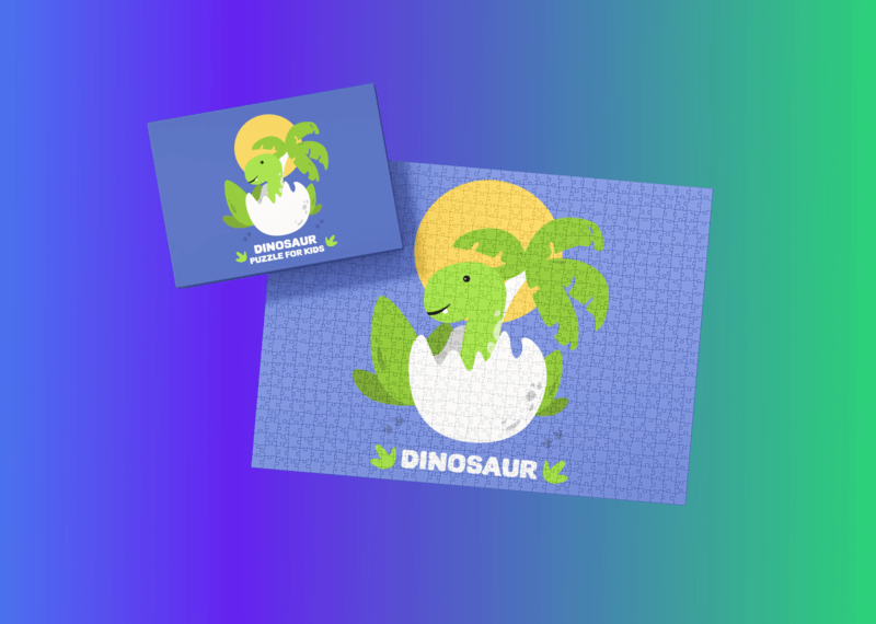 Dinosaur Puzzle Mockup Featuring A Box With A Customizable Surface