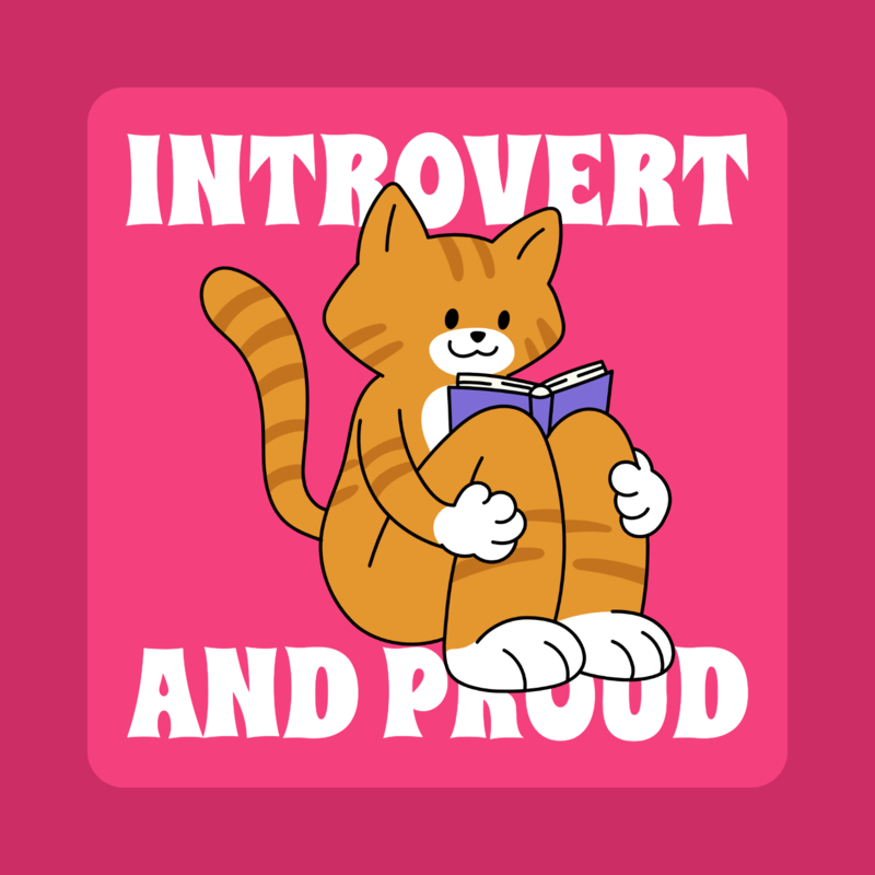 Sticker Design Creator With An Introvert Cat Cartoon Reading A Book