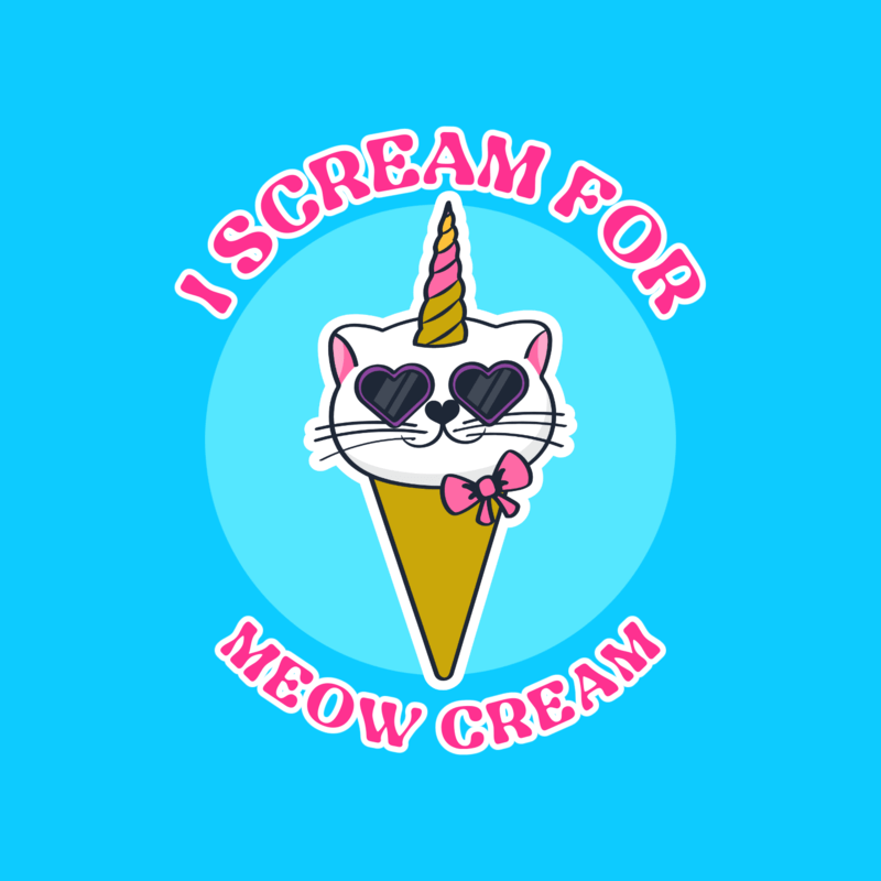 Sticker Design Template Featuring An Ice Cream Kitty Graphic