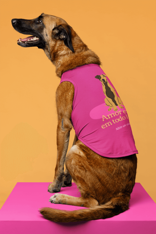 Sublimated Pet Tank Top Mockup Featuring A Happy Dog At A Studio