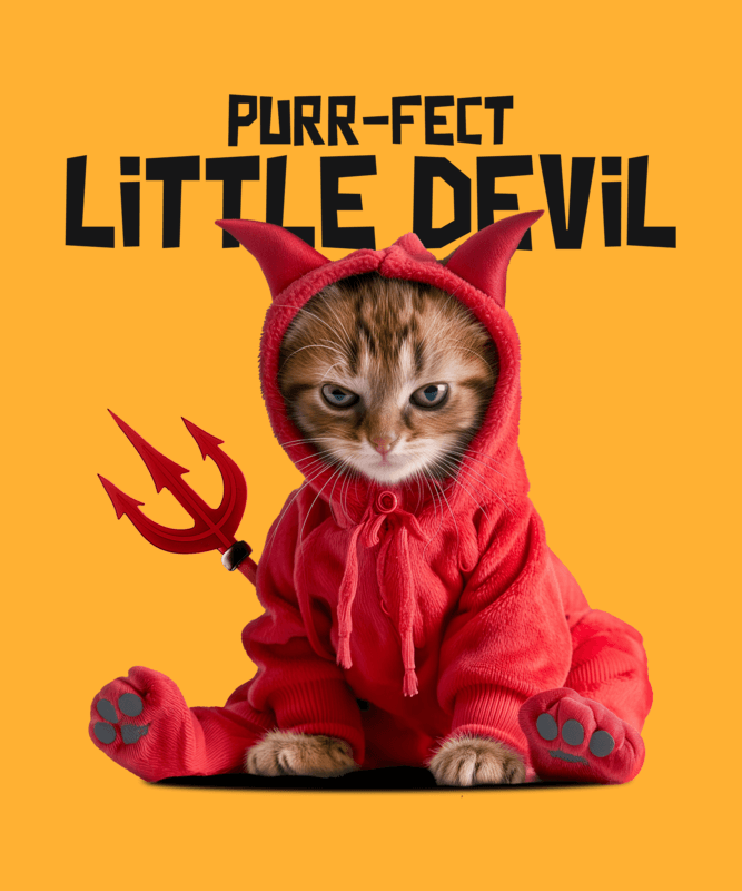 T Shirt Design Generator Featuring A Funny Kitty In A Devil Costume