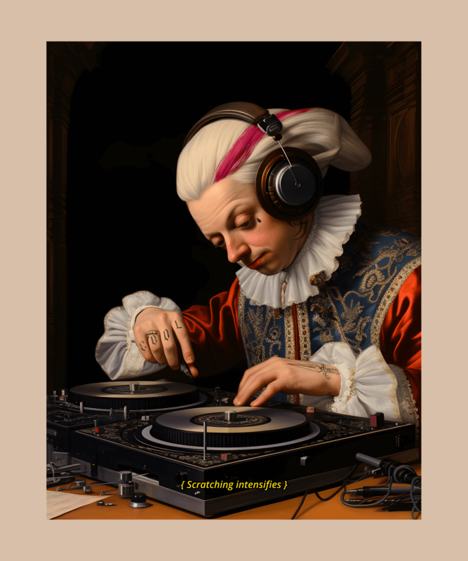T Shirt Design Maker Featuring An AI Generated Classical Composer With A DJ