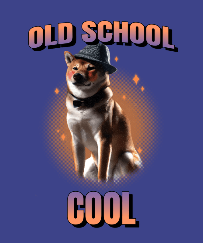 T Shirt Design Template Featuring A Shiba Inu Dog With A Fedora Hat