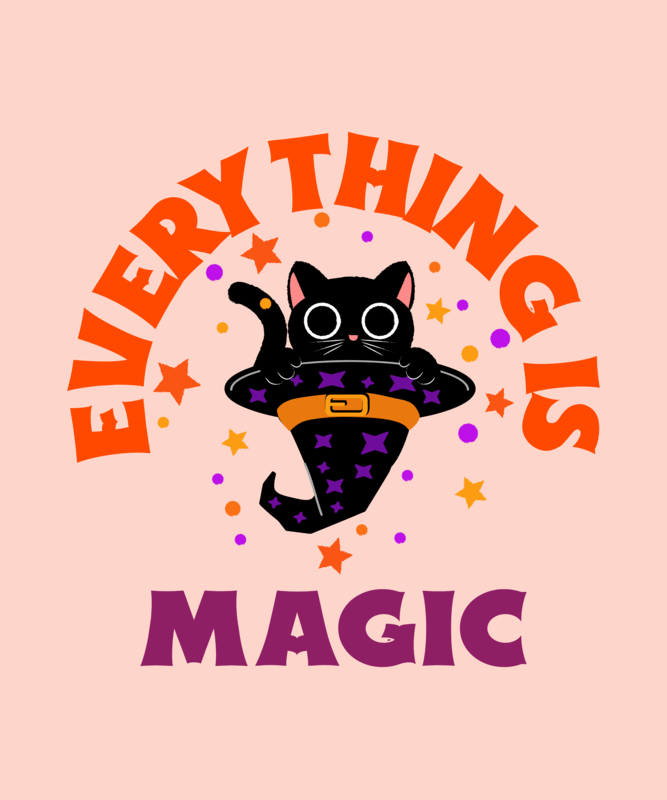 T Shirt Design Template Featuring An Illustration Of A Cute Cat In A Witch Hat