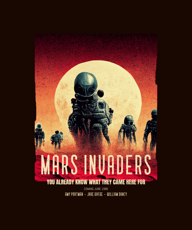 T Shirt Design Template Featuring Illustrated Martians For A Horror Movie