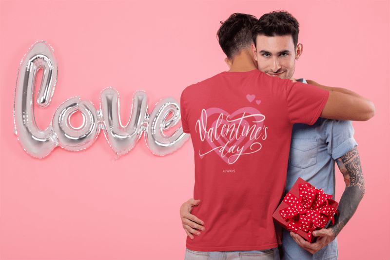 T Shirt Mockup Featuring A Couple Hugging At A Romantic Atmosphere