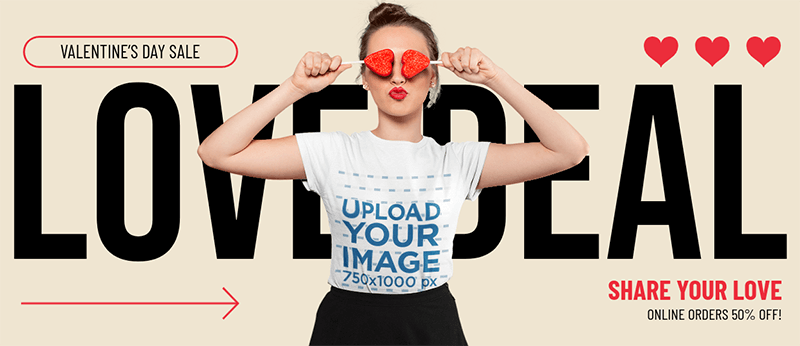 T Shirt Mockup Of A Woman Featuring An Ad For A Valentine S Day Sale