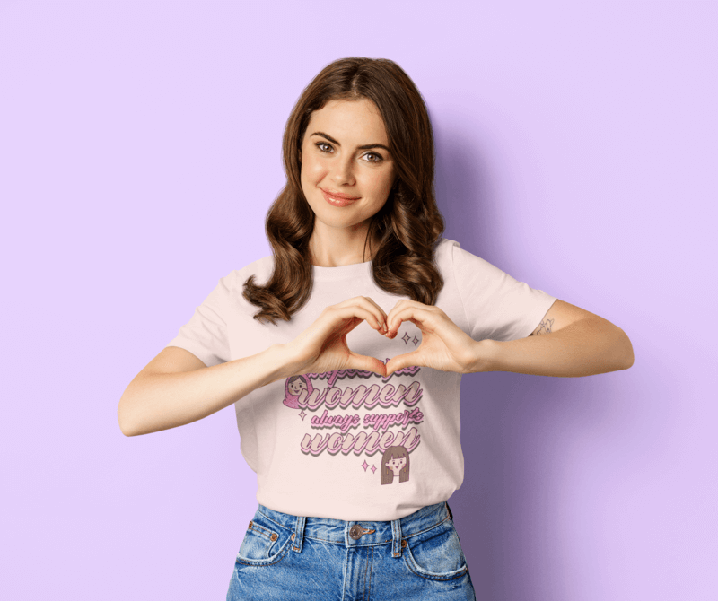 T Shirt Mockup Of A Young Woman Making A Heart Sign With Her Hands