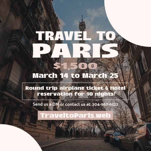 Travel Themed Instagram Post Template Featuring A Paris Round Trip Reservations