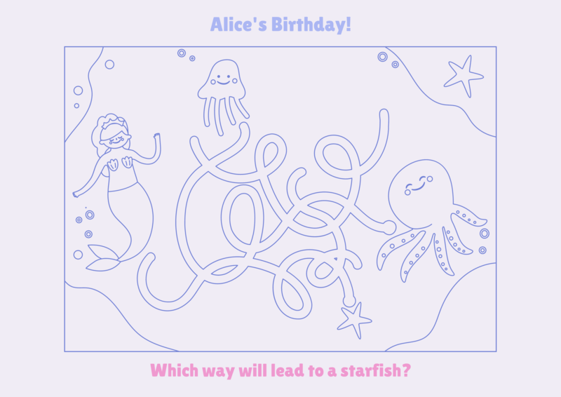 Worksheet Design Maker For A Kid's Birthday Party With Mermaid And Sea Animal Drawings