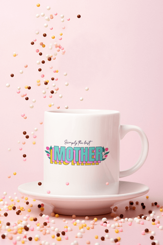 3D Mockup Featuring A Rendered Mug With Colorful Candy Pearls