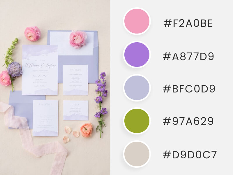 A Lilac Wedding Stationery With Pink Hues As An Illustration Part Of A Wedding Color Schemes Compilation