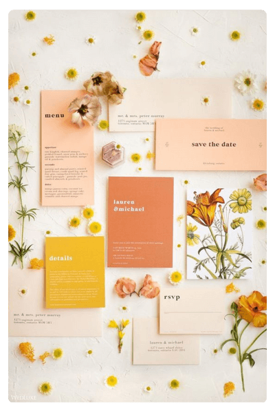 A Minimalist Wedding Stationery In Peachy And Yellow Tones