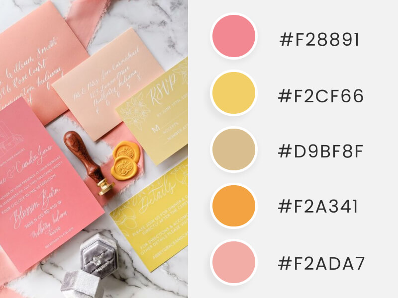 A Set Of Colorful Spring Wedding Invitations As Part Of A Wedding Color Schemes Collection