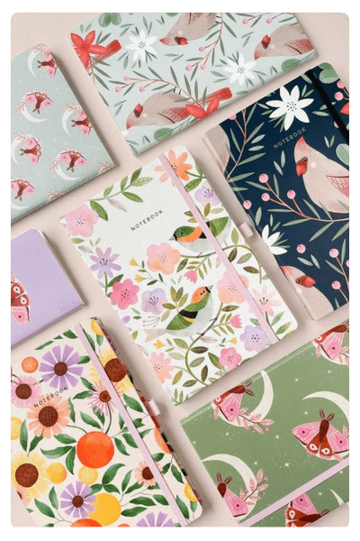 A Set Of Custom Journals With Pretty Patterns From Tati Abaurre, A Pattern Designer And Illustrator, Showing Her Work On Pinterest
