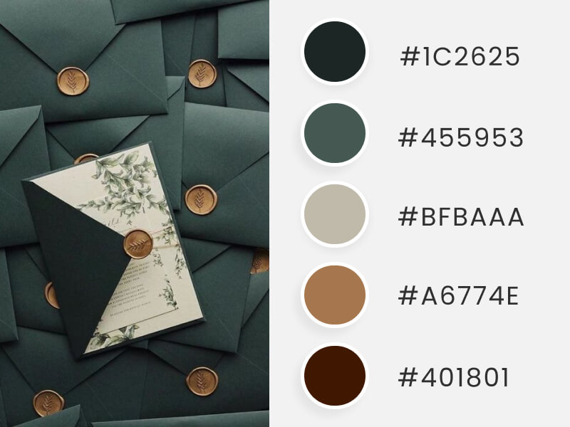 A Set Of Dark Green Wedding Invitations To Illustrate How Winter Wedding Colors Are Applied