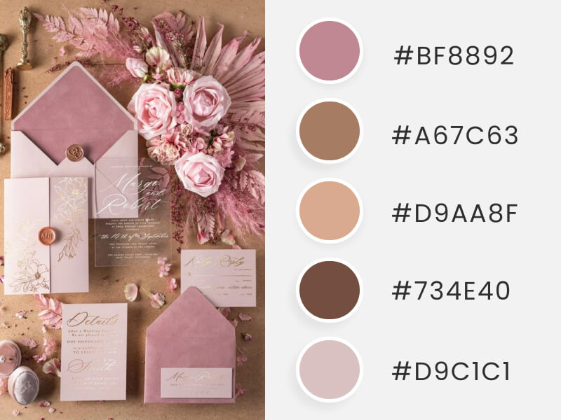 A Set Of Pretty Pink Muted Wedding Stationery As Part Of A Wedding Color Schemes Collection