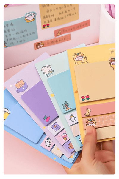 A Set Of Three Sticky Notes To Illustrate Kawaii Stationery