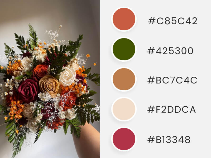 A Wedding Color Scheme Example Inspired By A Wedding Bouquet With Fall Colors