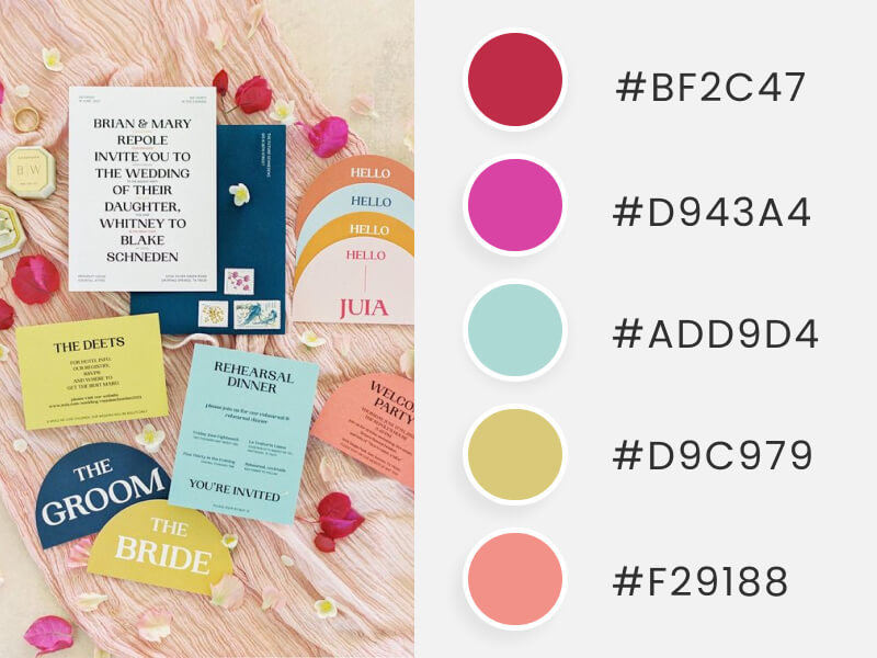 A Wonderful Wedding Stationery Set Filled With Summery Bright Colors To Illustrate A Wedding Color Schemes Compilation