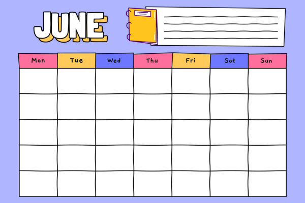 Monthly Calendar Template For Teachers Featuring Colorful Illustrations