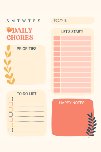 Pretty Planner Template For Daily Chores Featuring A Cute Flower Graphic