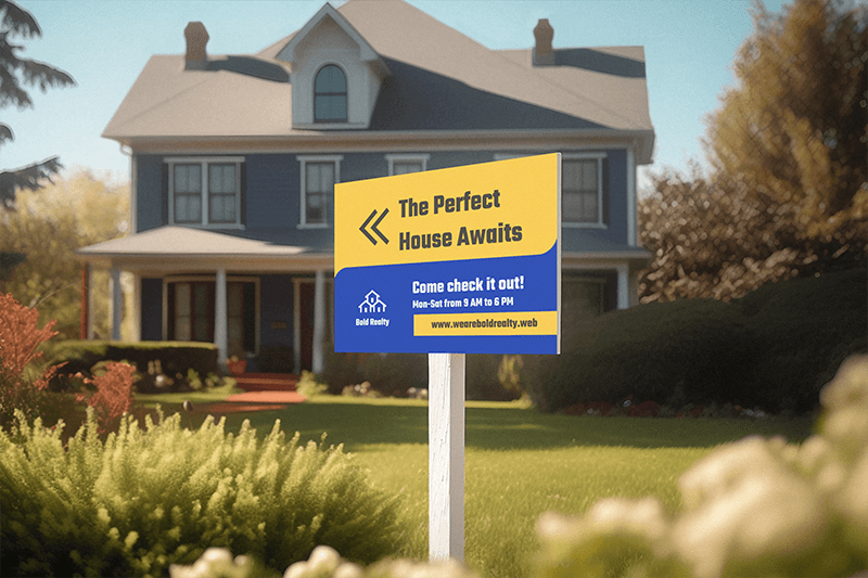 Ai Generated Mockup Of A Horizontal Real Estate Sign Placed In A House S Lawn